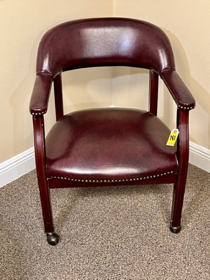 B- Vinyl and Wooden Arm Chair on Casters