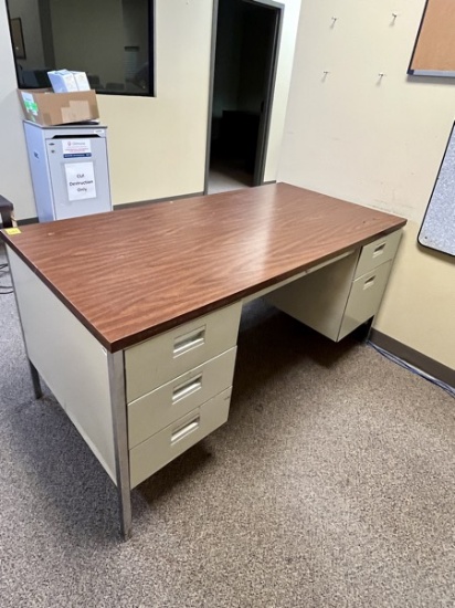 B- Metal Six Drawer Desk with Wooden Grain Laminate Top