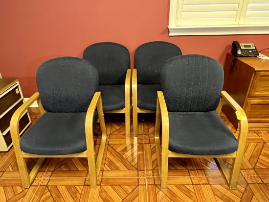 B- Upholstered and Oak Frame Office Chairs; 4 Pcs