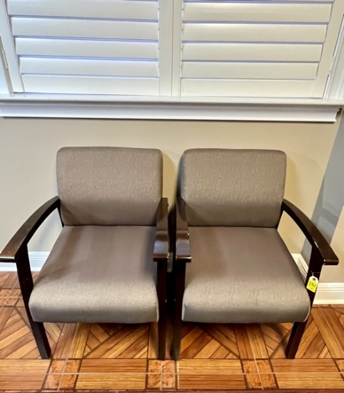 B- Upholstered and Wooden Arm Office Chairs; 2 Pcs