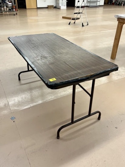A- Metal Frame Laminate Top Folding Table; Needs Repairs