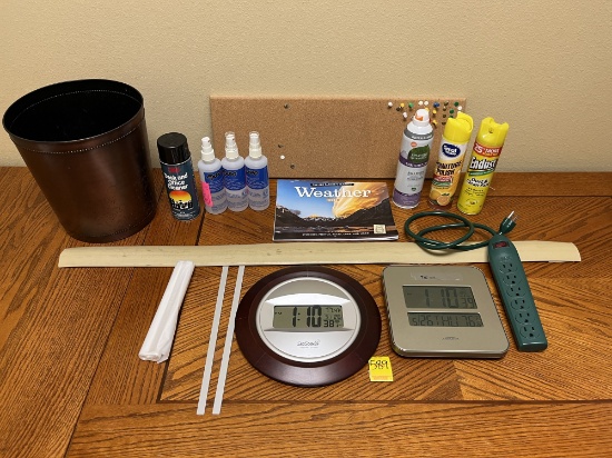 Wall Clocks, Cord Cover, Expo Dry Erase Cleaner, Metal Trash Can, Etc.