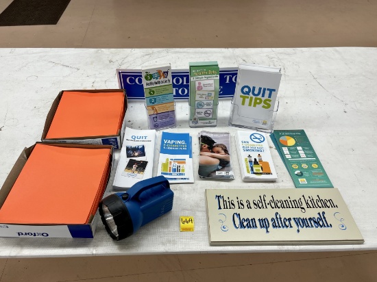 Acrylic Pamphlet Holders, Orange File Folders, Flashlight, Etc.