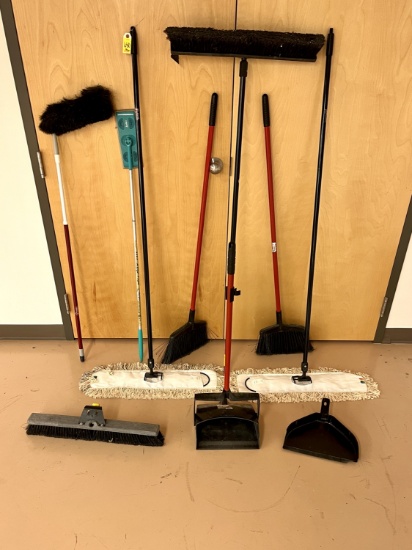 Assorted Brooms and Dust Mops