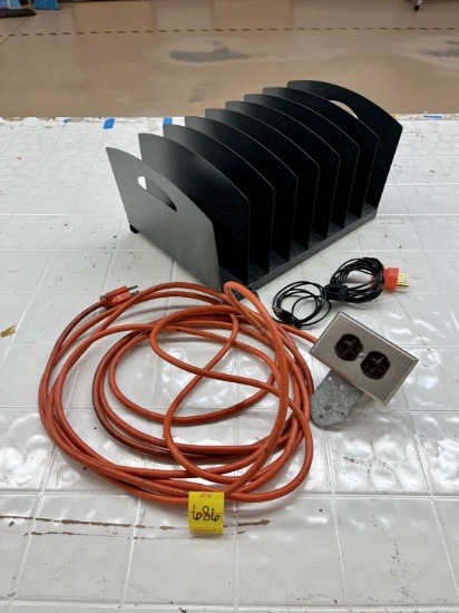 Extension Cord with Metal Gang Box, Metal Desk File Holder, Etc.
