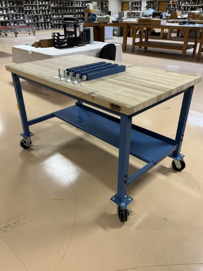 Global Industrial Wood Top Table with Metal Frame and Locking Casters