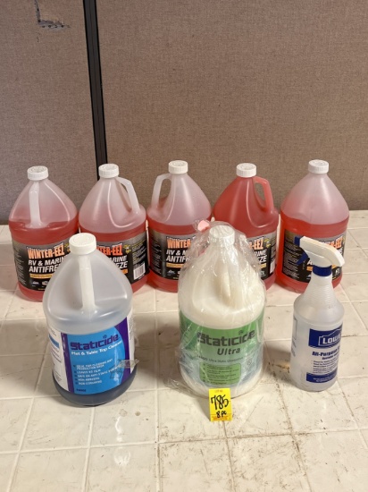 Assorted Anti-Freeze, Staticide Floor Finish and Table top Cleaner