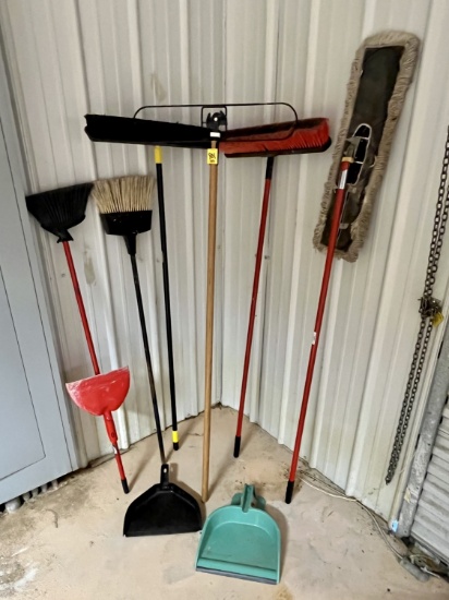Assorted Brooms and Dust Pans