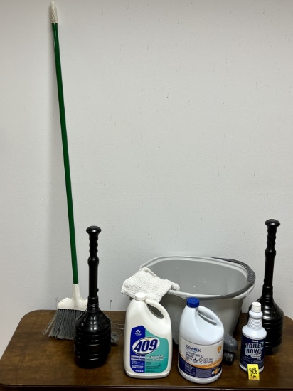 Quickie Mop Bucket, Broom, Plunger, Cleaning Supplies, Etc.