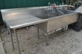 3-dip Stainless Steel Sink; One Leg Bent And Another Missing
