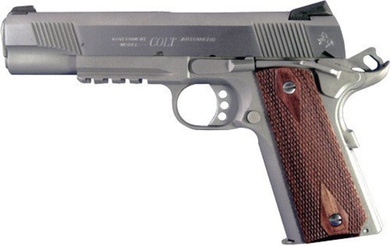 COLT GOVT 9MM LUGER RAIL GUN FS STAINLESS 9-SHOT ROSEWOOD <  Item Number: G01072RG  NEW IN BOX
