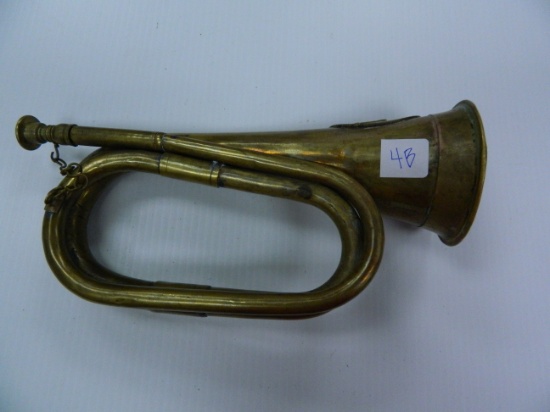 Heavy Reproduction of a Civil War Brass Bugle, 12"H, Justice, Union and Confidence. Good Details