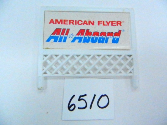 American Flyer 3"x 2.5" plastic Train Set Sign, Gilbert Auto-Rama on one side, All Aboard on other
