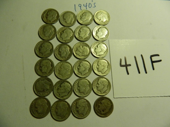 Twenty-Four (24) 90% Silver U.S. Dimes from the 1940's, Memorial Estate in Houston, We Will Ship
