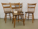 Four (4) X The Money, Appalachian 19th Century Poplar Plank Bottom Half Windsor Side Chairs. NO SHIP