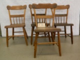 Four (4) X The Money, Appalachian 19th Century Poplar Plank Bottom Half Windsor Side Chairs. NO SHIP