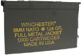 WINCHESTER AMMO NATO 9MM LUGER 124GR. Full Metal Jacket Round Nose 1000 Round AMMO CAN, We Will Ship