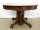 Victorian Round Oak Pedestal Base Table, Looks like Paw Feet, Veneer Loss to Top, NO SHIPPING