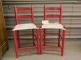 TWO X The Money: Painted Red Cowhide Seat Country Store Stools, 38