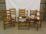 6X The Money: 19th Century Texas Made Cowhide Seat Chairs, Ladder Back, All Different. NO SHIP