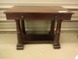 Ribbon Mahogany Antique Library Table, Empire Style with Turned Legs. 42