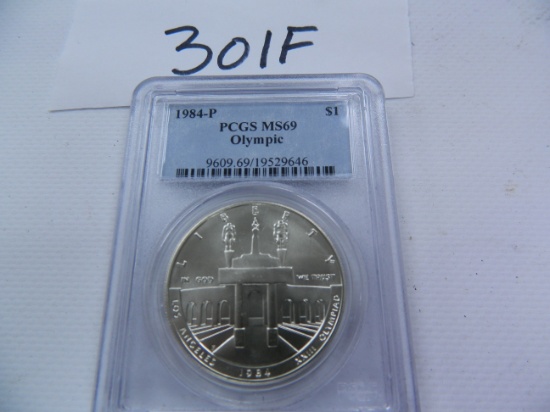 1984 Olympics Commemorative Silver Dollar, PCGS Graded MS69, We Will Ship Estate Find, Memorial