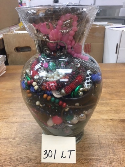 11" Tall Jar Full of Costume Jewelry, Estate Find, Mostly Modern, Eight (8) Pounds of Jewelry,