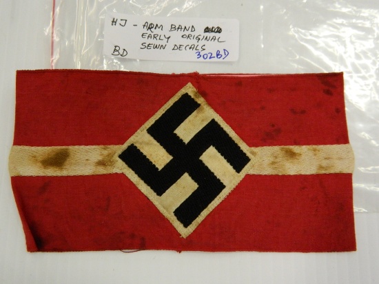 NAZI Germany Arm Band, Hitler Youth, 7"x3.75", Swastika is 2.25"x2.25", Earlier Version SEWN ON