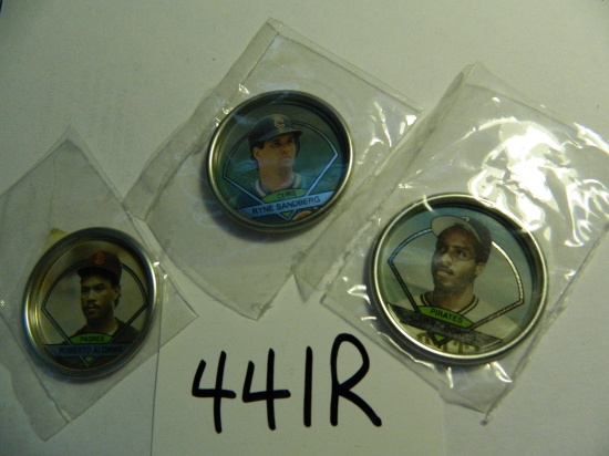 Three (3) 1990 Topps Coins (Three Super Stars): Barry Bonds (Pirates), Robbie Alomar (Padres) and