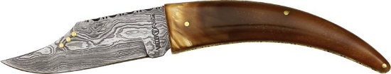 Damascus Blade Folder with Horn Handles, made by Valley Forge