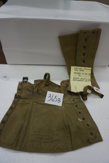 Model 1933 U.S. Canvas Leggings, Manufactured 10-26-43, Nasco Awnings Inc. , Both 2R,