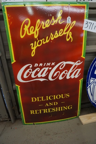 Coca Cola Refresh Yourself, 42"x24" DOUBLE SIDED Porcelain, $115 Shipping