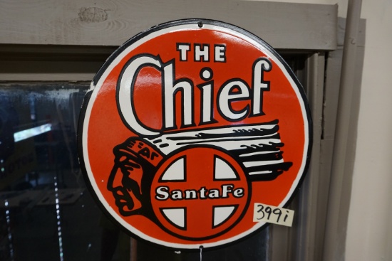 Santa Fe "The Chief" 18" Porcelain Sign, Single Sided, $29 Shipping