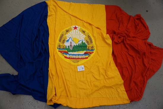 Large Romanian Comunist Flag, Super Estate Find! measures aprox. 6 foot by 10 foot.