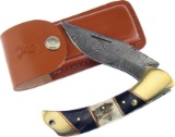 Damascus Blade Stag Handle Folding Knife, Frost Cutlery. We Will Ship This Item