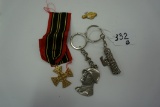 Mussolini & Fascism Key Chain & Partisan Cross Medal for French Volunteers (combatant resistance)