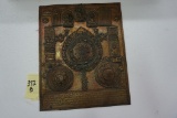 Hand Hammered Astrological Copper Plaque depicting religious text and figures, 11.5