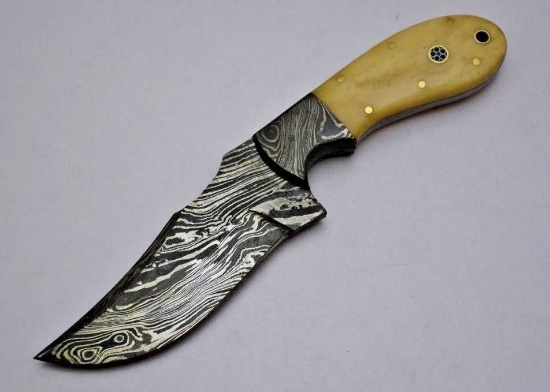 Handmade Damascus Blade Skinner with Bone Handle.