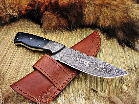 Handmade Damascus Blade Knife with Micarta Handle, Hunting Knife.