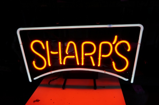 Sharp's Beer Working Neon Sign, Dirty from storage, NO SHIPPING! PICK-UP ONLY!
