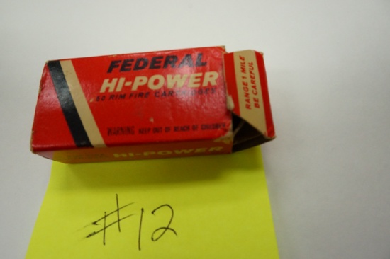 Vintage Box of Federal H-Power, .22 Short, 50 rimfire cartridges.