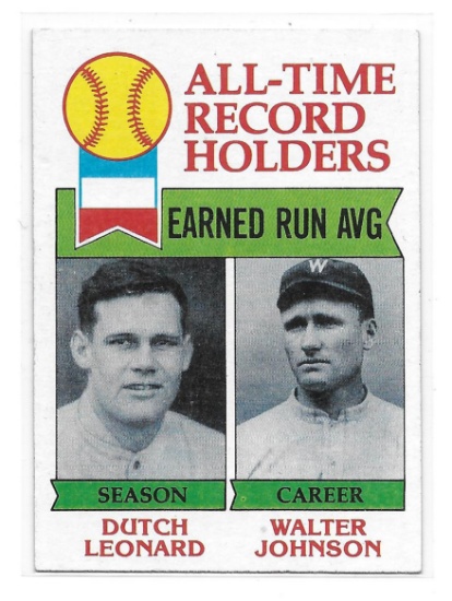 1979 Topps All-Time Record Holders Earned Run Average-Walter Johnson!