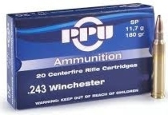 Prvi PPU 243 Winchester Ammunition PP251 100 Grain Soft Point 20 rounds, PP251