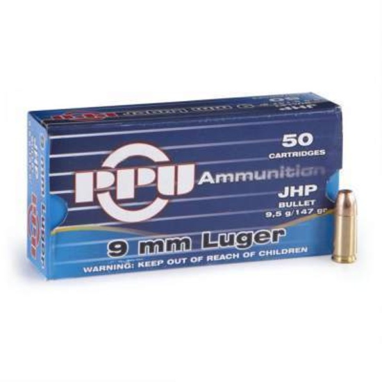Prvi PPU 9mm Luger Ammunition PPR97 147 Grain Jacketed Hollow Point 50 Rounds, PPR97
