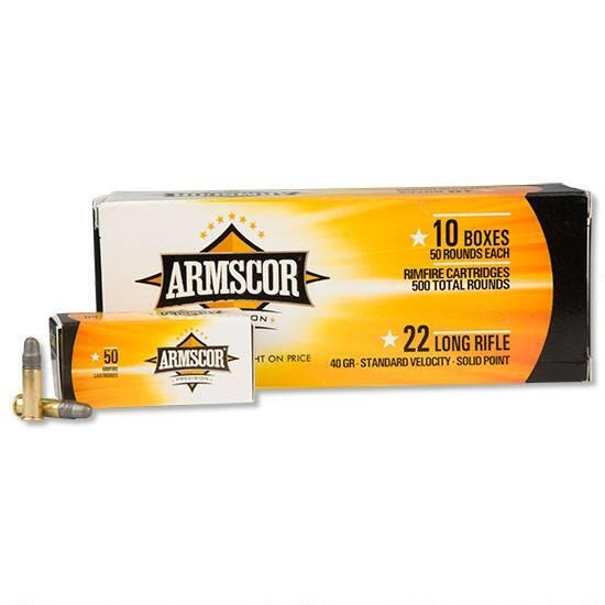 Armscor .22 LR Standard Velocity Solid Point, 40 Grain, 1135 fps, 500 Round Brick, Arm50012 ws