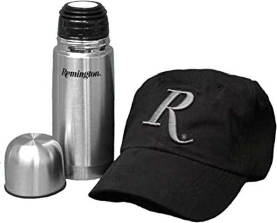 REMINGTON BLACK BALL CAP AND THERMOS COMBO SET, NEW IN BOX, z