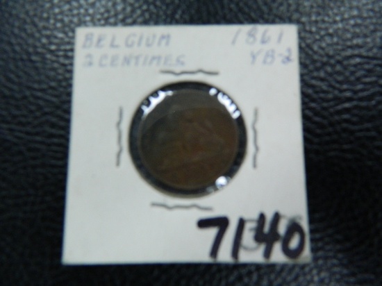 1861 Belgium 2 Centimes Coin