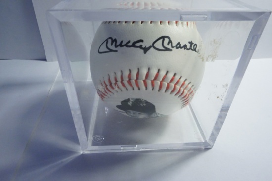 1996 Mickey Mantle 1956 Triple Crown 10th Anniversary Fotoball, Estate Find, in lucite cube