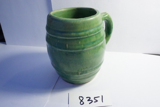 Very Old Green Glazed Pottery Mug, Outstanding Estate Find! 4.75" Height.