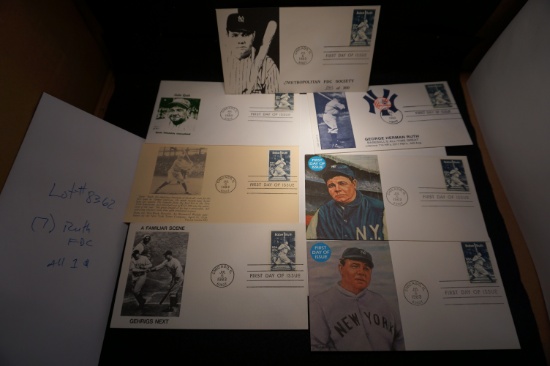 (7) Seven Different Babe Ruth First Day Covers, All From July 6th 1983, All One Money, All Have Ruth